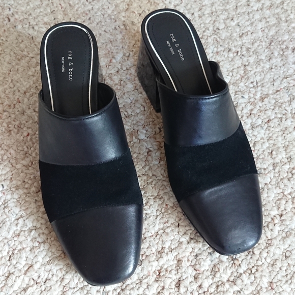 Rag & Bone Millie Suede & Leather Chunky Heel Mule In Black size 37 - Picture 2 of 15